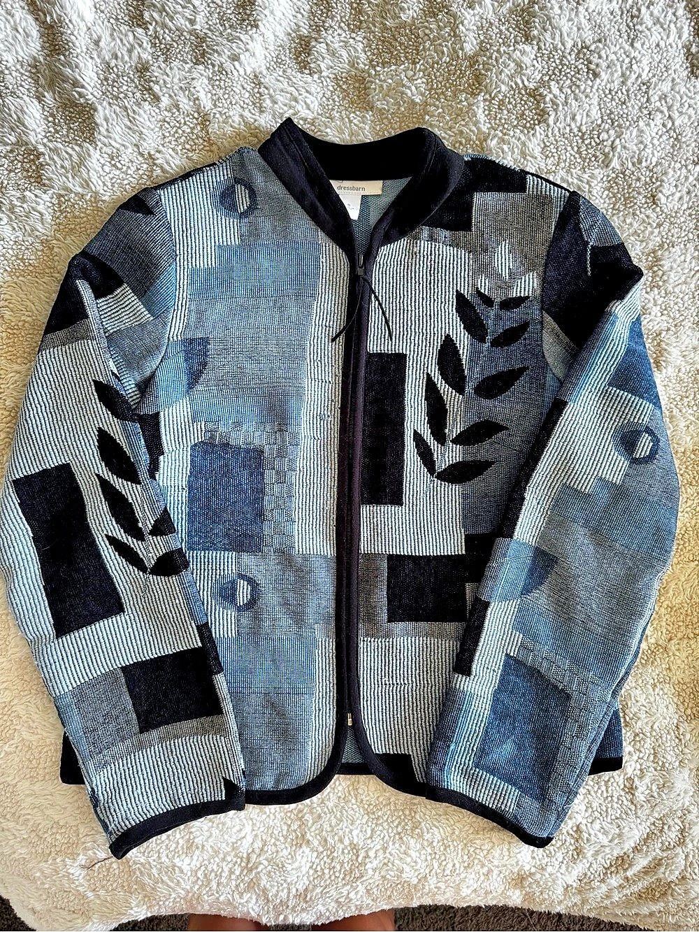 dressbarn Geometric Bomber Jacket in Blue & Black Like New